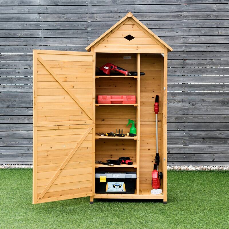 Gymax Outdoor Storage Shed Lockable Wooden Garden Tool Storage Cabinet - As Picture Description
