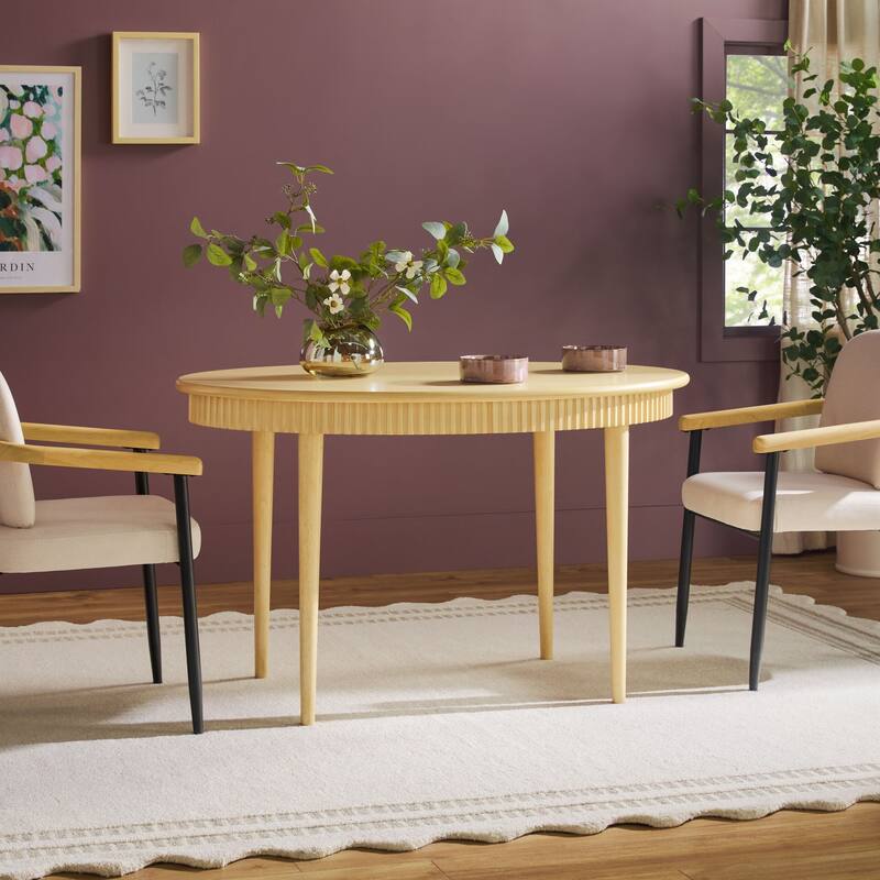 Walker Edison Modern Fluted Oak Wood Veneer Oval Dining Table for 4