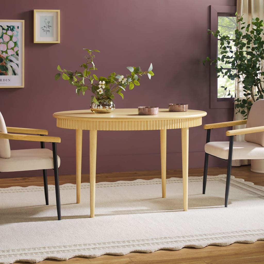 Walker Edison Modern Fluted Oak Wood Veneer Oval Dining Table for 4