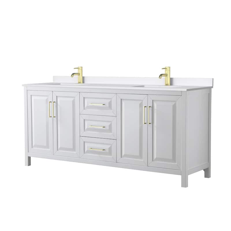 Wyndham Collection WCV252580D-QTZ-UNSMXX Daria 80" Free Standing - White / White Quartz Top / Brushed Gold Hardware
