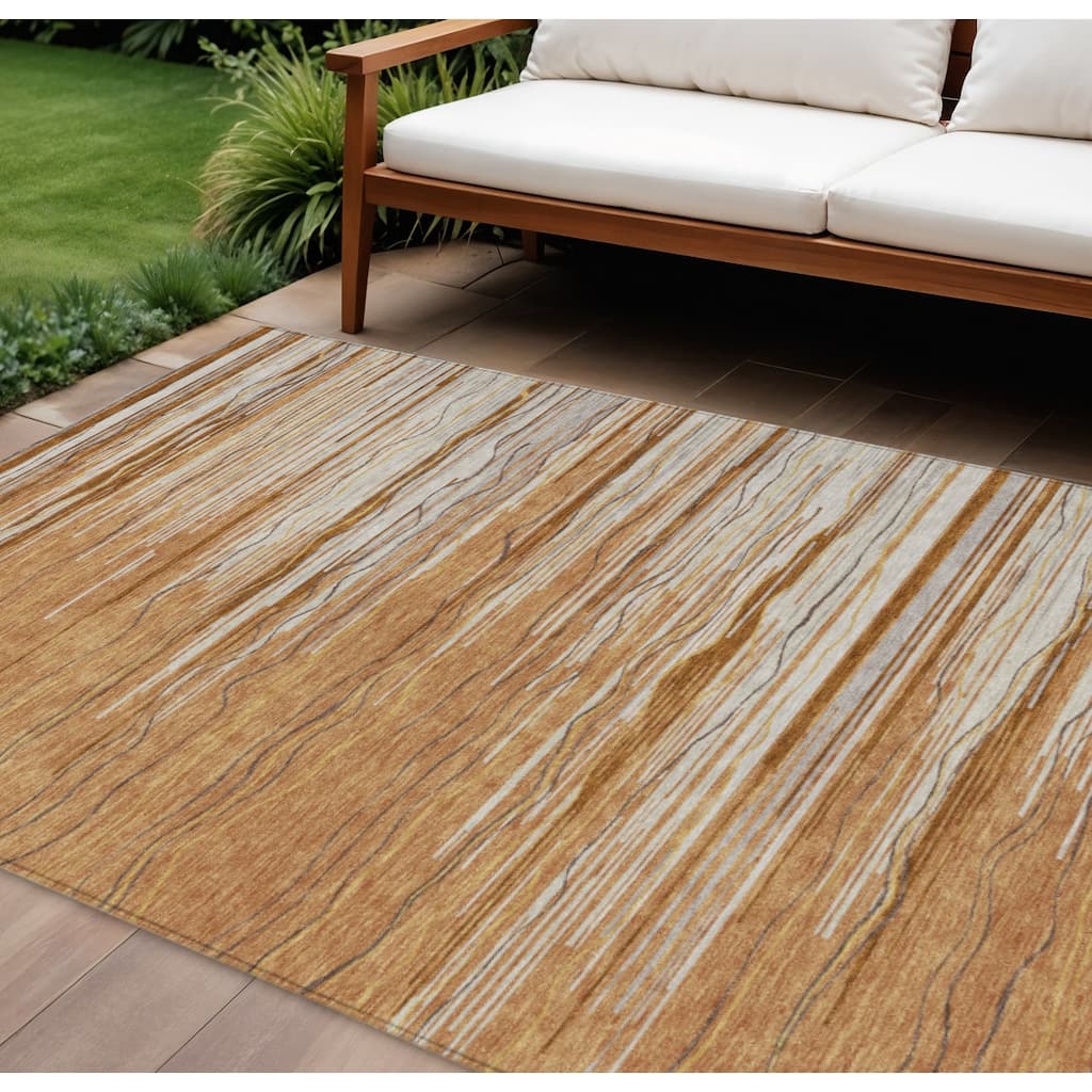 HomeRoots Striped Transitional Rectangle Outdoor Rug
