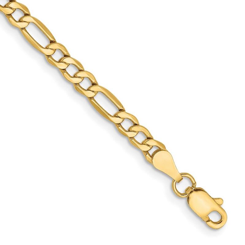 Curata 14k Yellow Gold 3.5mm Semi Solid Figaro Chain Bracelet Options: 7" 8"