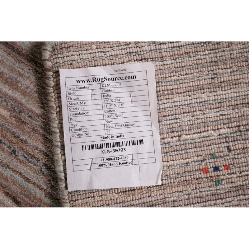 Striped Gabbeh Indian Area Rug Handmade Wool Carpet - 9'0"x 11'8"
