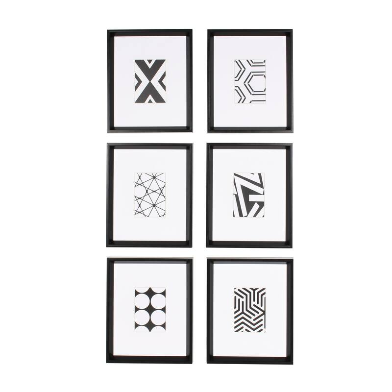 Kate and Laurel Calter 6 Piece Framed Black and White Print Art Set - 6-piece Set - 16 x 13 -Black