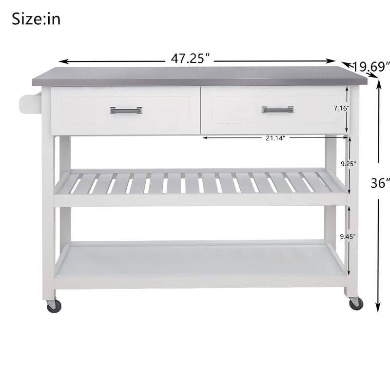 Anmytek Stainless Steel Rolling Kitchen Cart with Storage White Kitchen Island