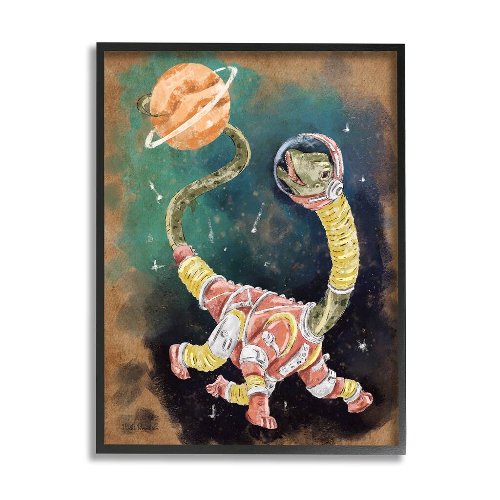Stupell Dinosaur in Outer Space Framed Giclee Art Design by Nidhi Wadhwa