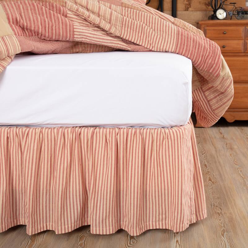 Sawyer Mill Ticking Stripe Bed Skirt - King - Country Red/Dark Tan