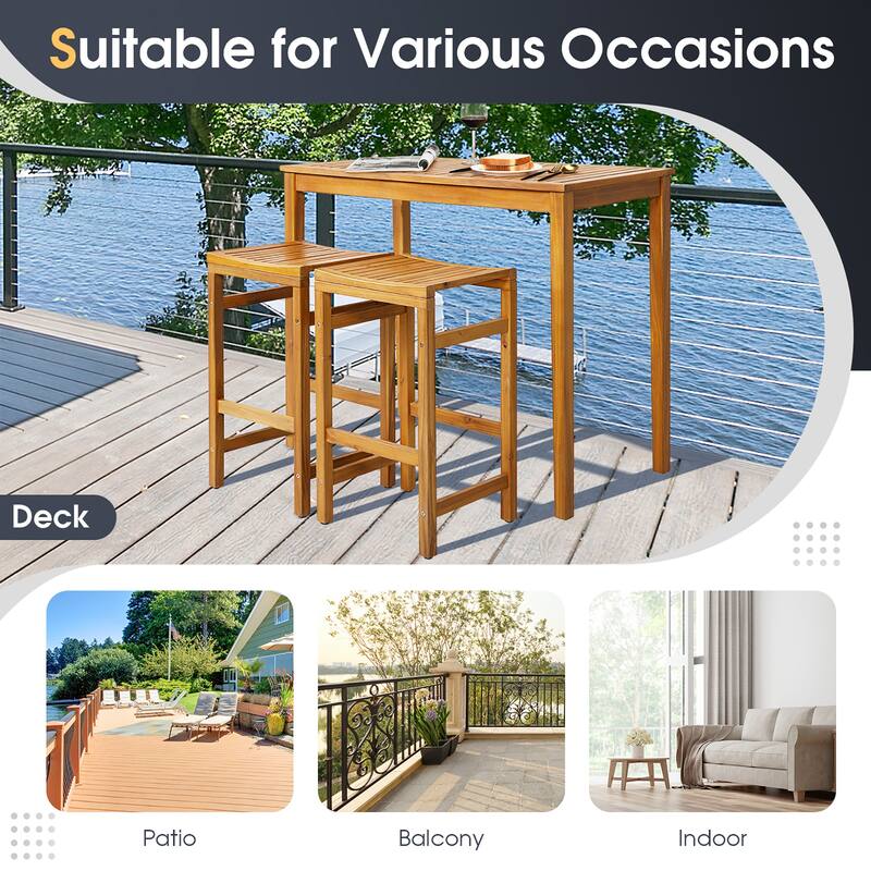 Gymax 7PCS Acacia Wood Bar Table Set 45'' Rectangular Dining Table & 6