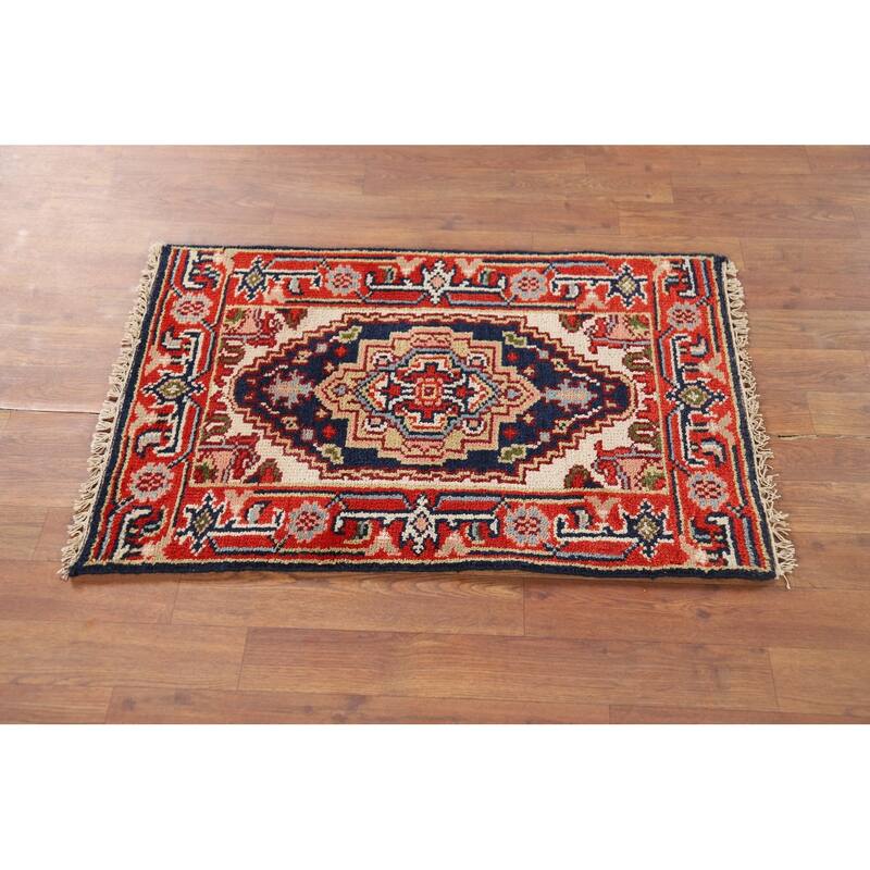 Heriz Serapi Indian Accent Rug Hand-Knotted Wool Carpet - 2'0" x 3'0"