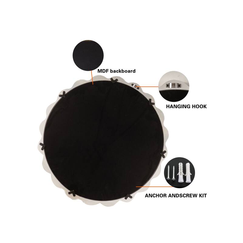 White Scalloped Round Wall Mirror, Wavy Frame for Living Room/Bedroom/Bathroom Decor - Cream White