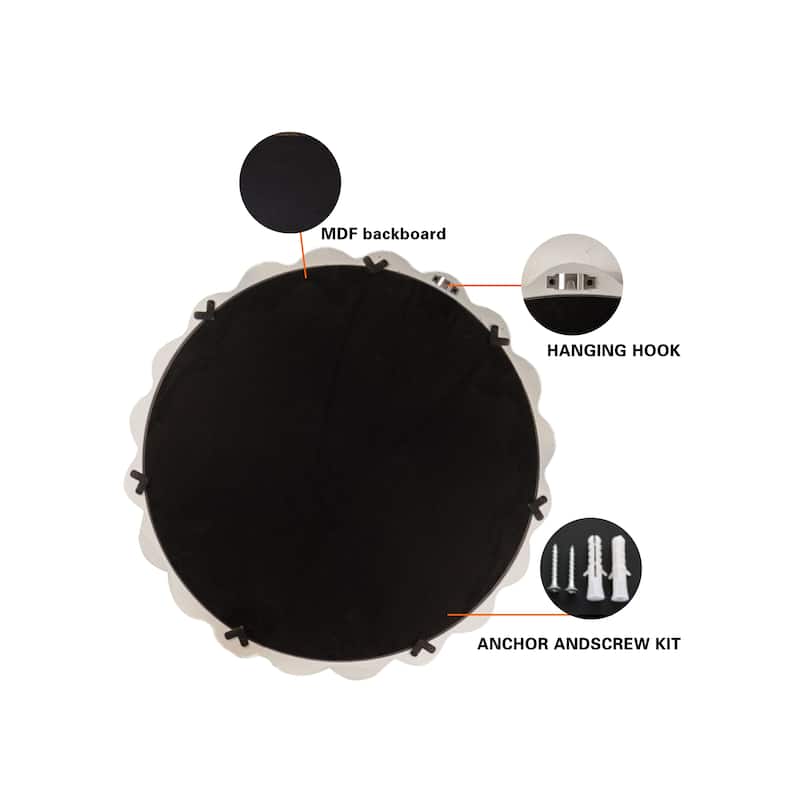 White Scalloped Round Wall Mirror - Wavy Frame Decor for Living Room, Bedroom, Bathroom