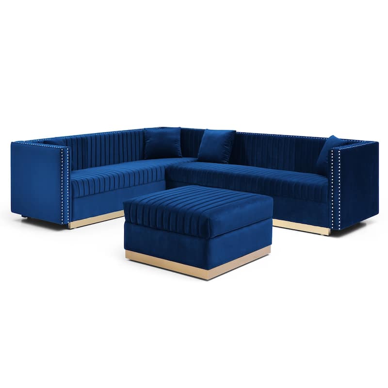 Contemporary Vertical Channel Tufted Velvet Big Size Ottoman Modern Upholstered Foot Rest for Living Room Apartment