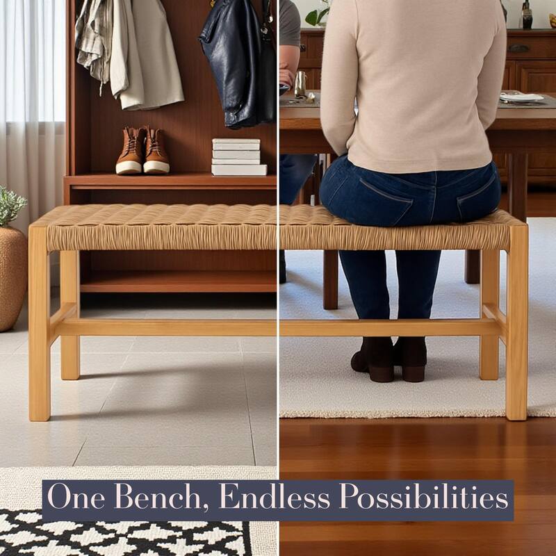 Alaterre Furniture Newport Wooden Entryway Bench - 40" Indoor Bedroom Bench with Handcrafted Woven Rope Seat