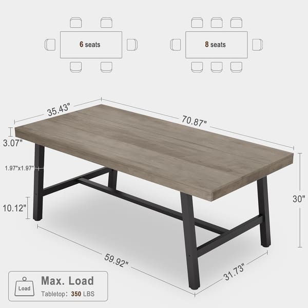Industrial Dining Table for 6~8 People, 78.7" Long Rectangle Dining Table