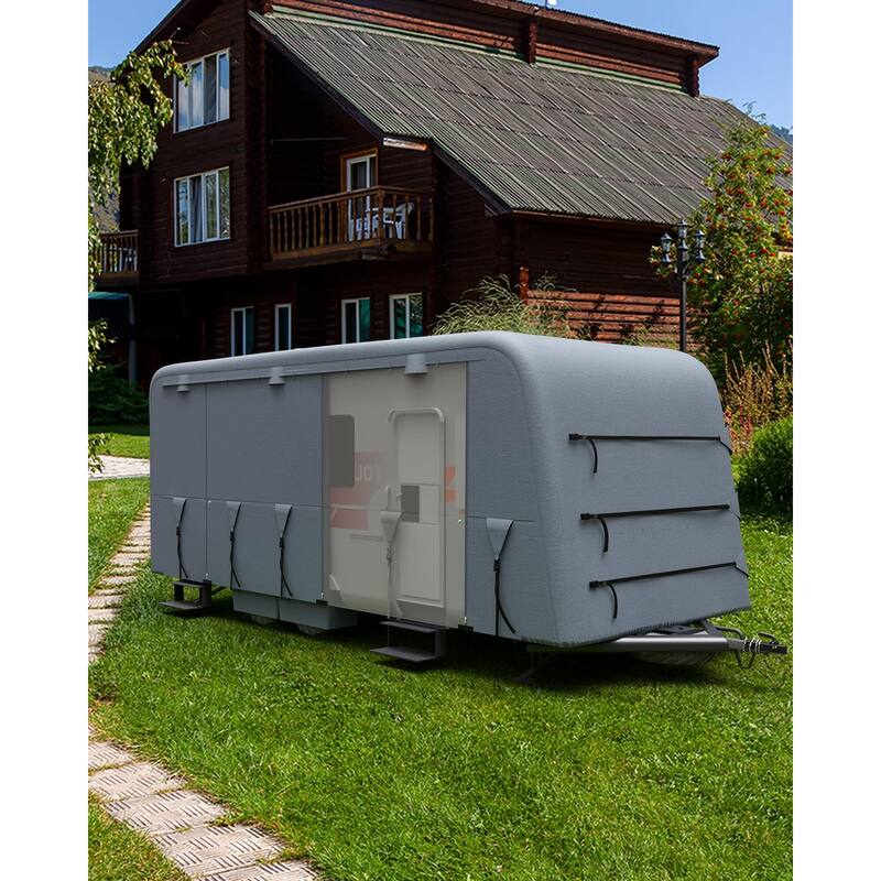 HeavyDuty Travel Trailer RV Cover, ExtraThick Waterproof & AntiUV 6 Layers Top Panel Bed