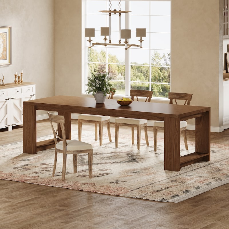 86.61 Inch Extra Long Wood Dining Table Kitchen Table for 6-8 - Walnut Brown