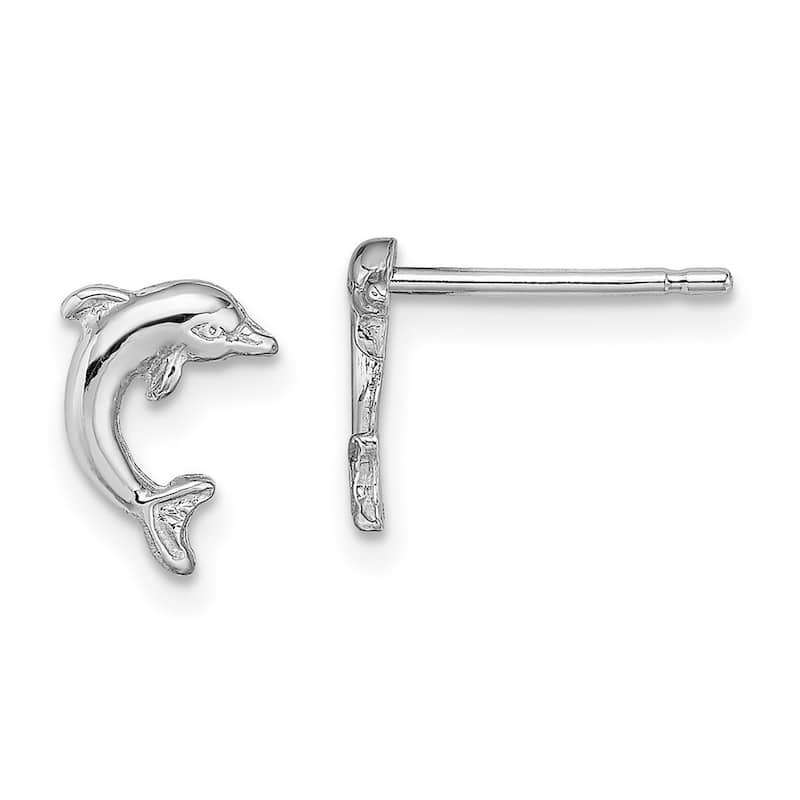 Curata 14k White Gold White Mini Jumping Dolphin Post Earrings - 9.7x7mm