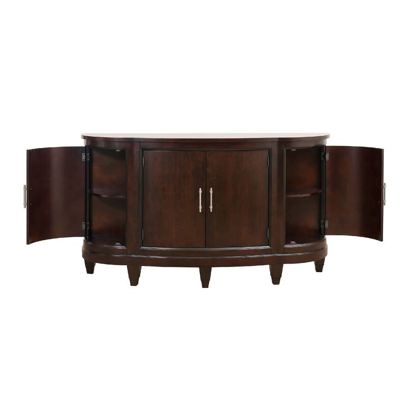 Orom Curved Sideboard Buffet Server, 4 Doors Cherry Brown, 66 Inch