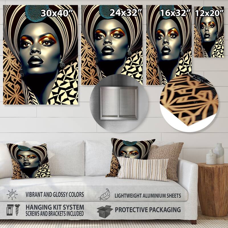 Designart 'Beautiful Contemporary African Retro Woman VI' African American Woman Metal Wall Art