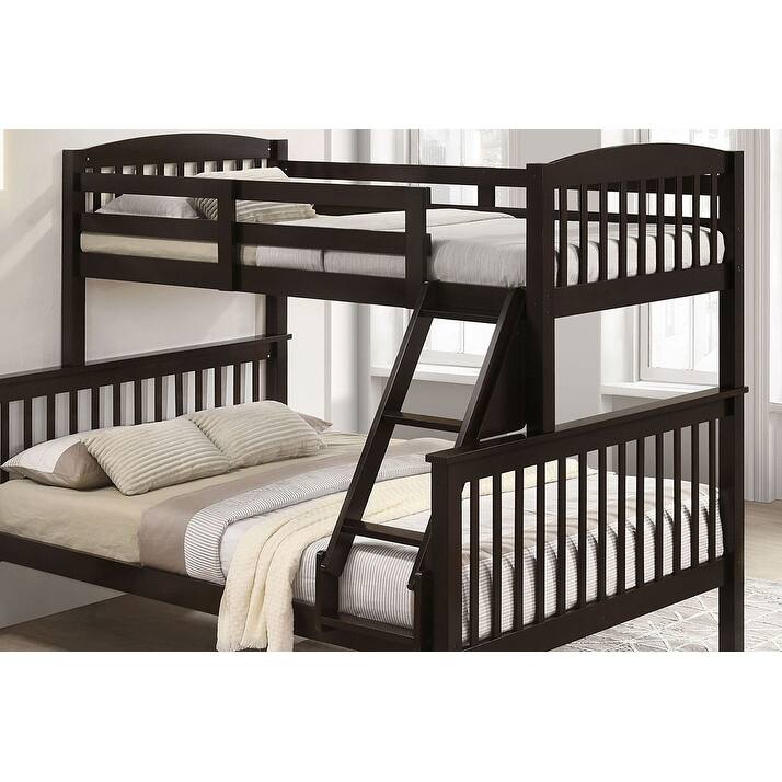 Walnut Twin Over Twin Bunk Bed with Angled Ladder and Slat Design