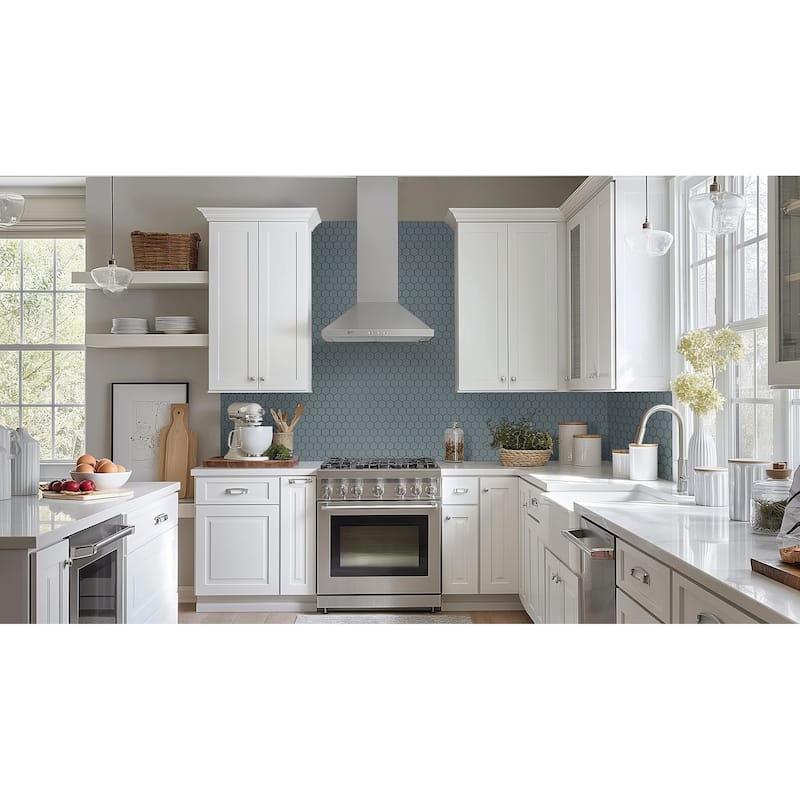 Ackland AKM-P-1.5X1.5HXG-CA 10" x 11" Porcelain Geometric Floor and - Blue Maris