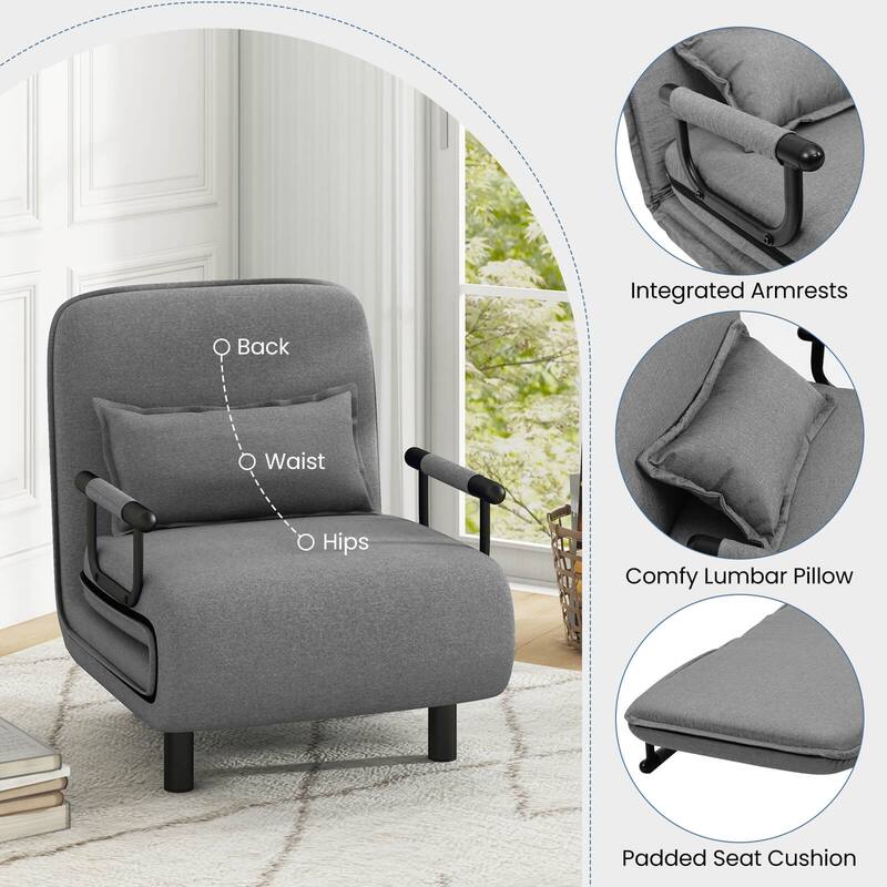 Costway 3-in-1 Convertible Sofa Bed with 5-Position Adjustable