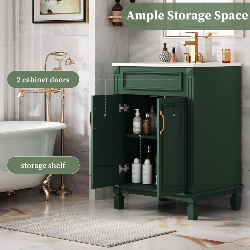 24'' Bathroom Vanity with Sink, Solid Wood Frame, Modern Storage Cabinet with 2 Soft-Close Doors & Shelf
