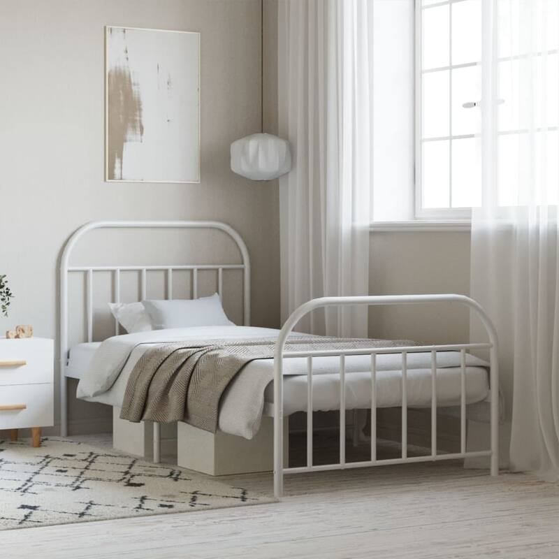 vidaXL 12 Inches Metal Bed Frame No Mattress - White/81.5" x 41.3" x 39.4"