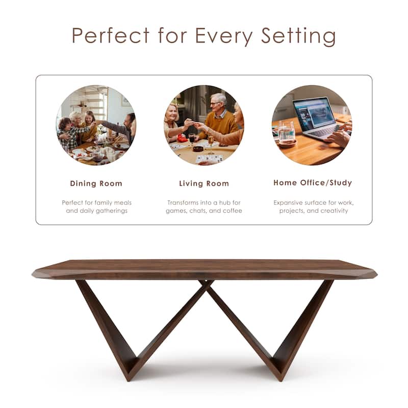 Furniture of America Abigail III Mid-Century Modern Walnut Handfinished Solid Wood 83-inch Dining Table