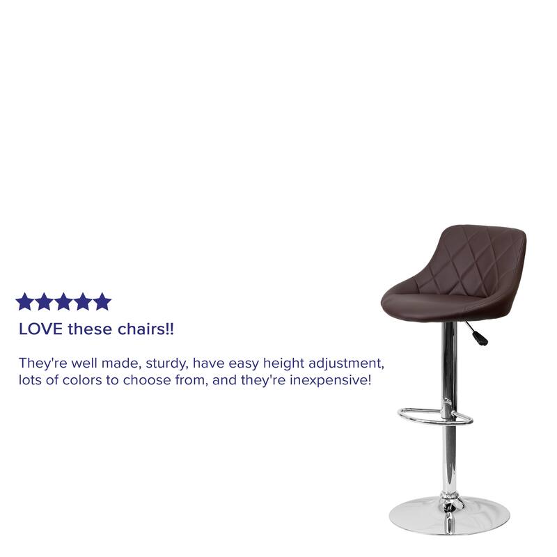 Vinyl Bucket Seat Adjustable Diamond Back Barstool (Set of 2) - 18.50"W x 19"D x 33.25" - 41.75"H