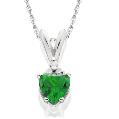 1/2ct Diamond & Simulated Emerald Heart Pendant White Gold