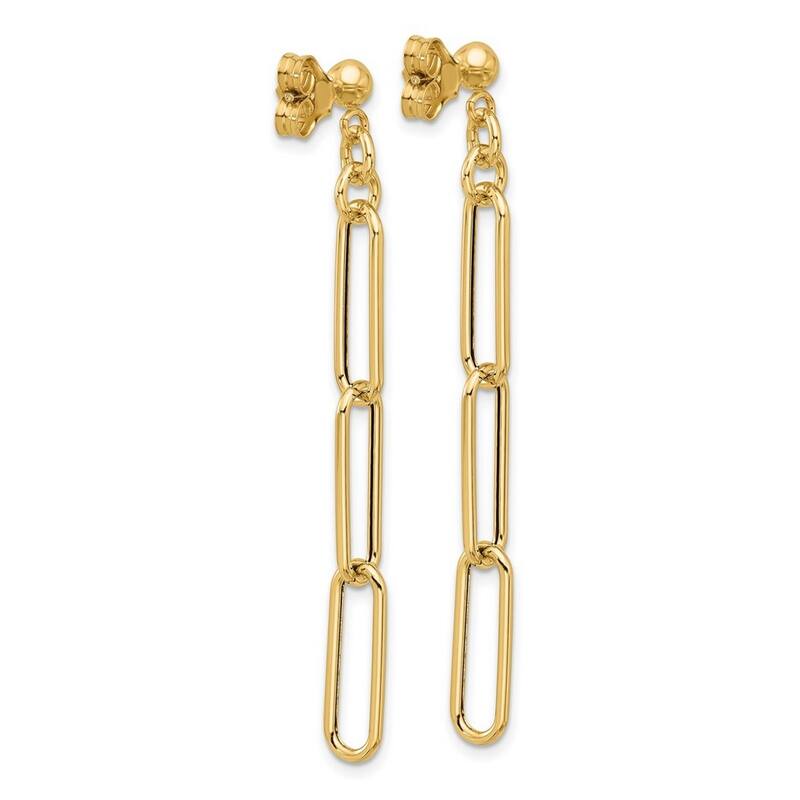 Curata 14k Yellow Gold 60x6mm 3 Paperclip Link Dangle Post Earrings