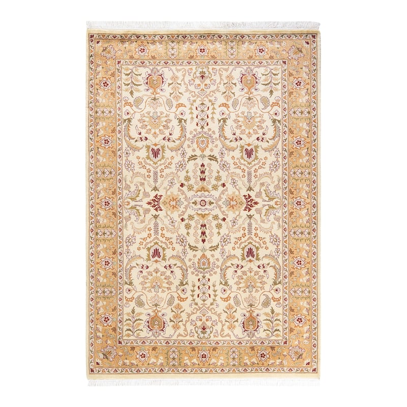 Overton Handknotted Wool Traditional Oriental Ivory Area Rug - 4' x 6' - Ivory - 4' x 6'