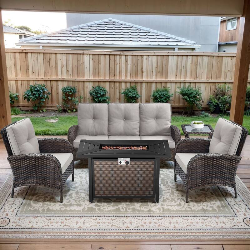 Gymojoy Outdoor Fire Pit Conversation Set, 3-Seat Sofa & Chairs Patio Furniture Set