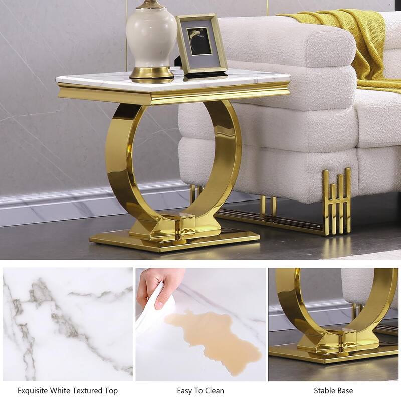 Modern metal End Table with Square Gloss Top and with metal U-shaped base