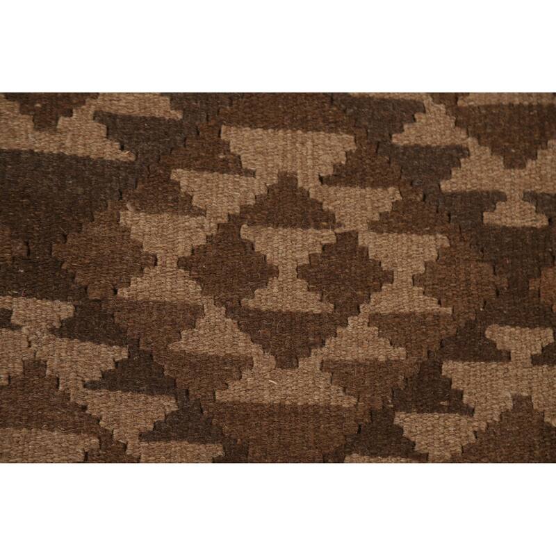 Hand Woven Oriental 100% Wool Carpet Southwestern Geometric Brown Kilim Area Rug - 9' 6'' X 6' 7''