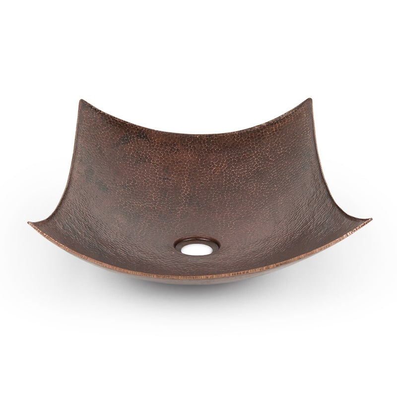 18" Rectangle Modern Slope Hammered Copper Sink, Matching Drain and Accessories