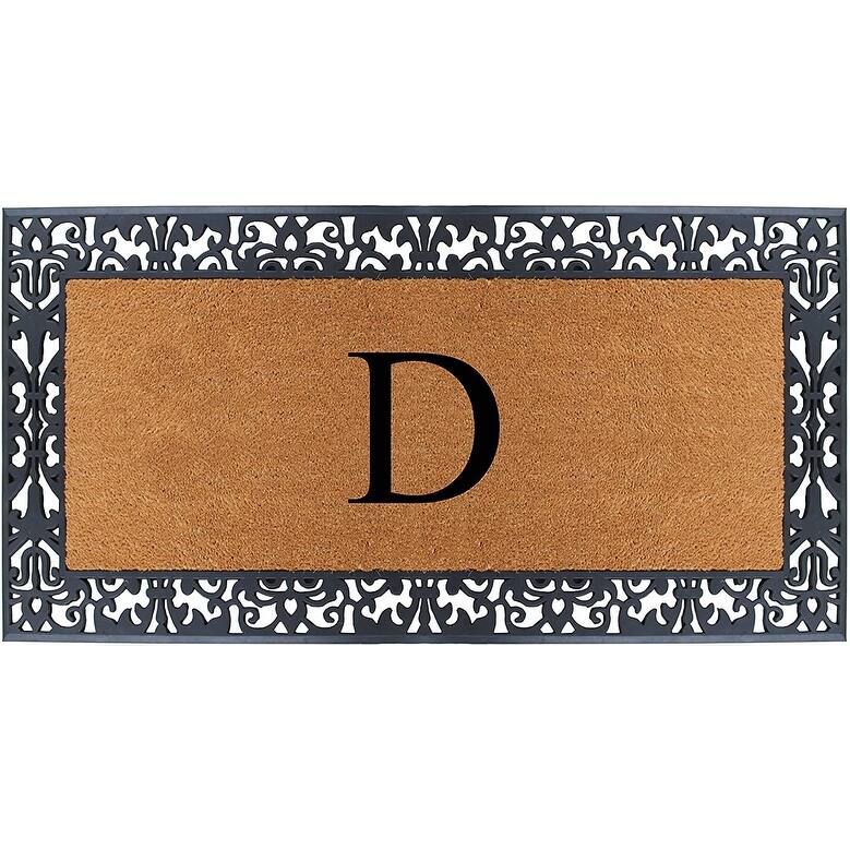 A1HC Rubber and Coir Paisley Border Heavy Duty Non-Slip Durable Double Door Monogrammed Doormat 30"X60", Black - D