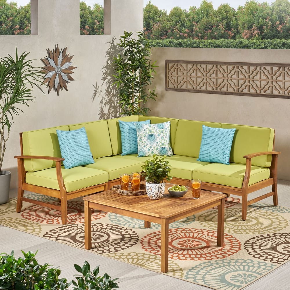 Perla Acacia Outdoor 5-seat Sectional Set by Christopher Knight Home