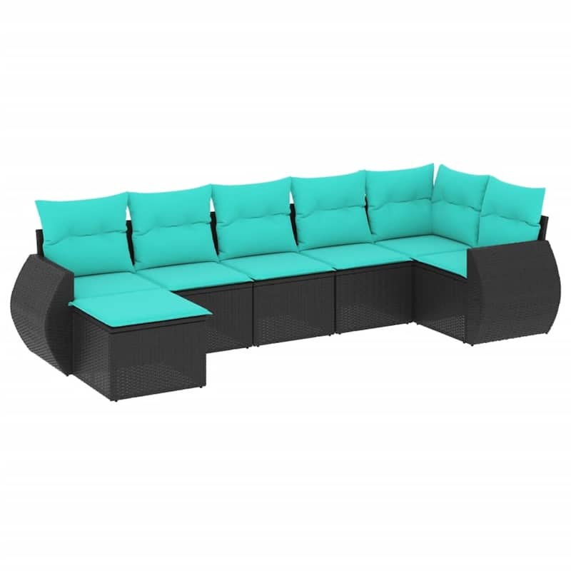 vidaXL 7 Piece Patio Sofa Set with Cushions Black Poly Rattan