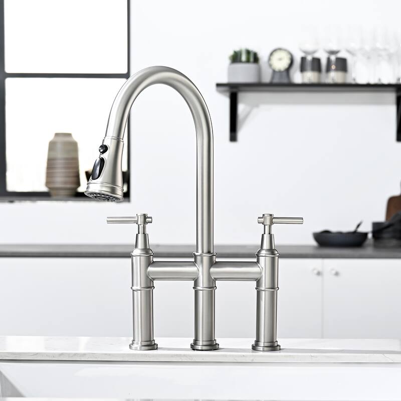 8-in Widespread Pull Down Kitchen Spray in Matte Black,Brushed Nickel