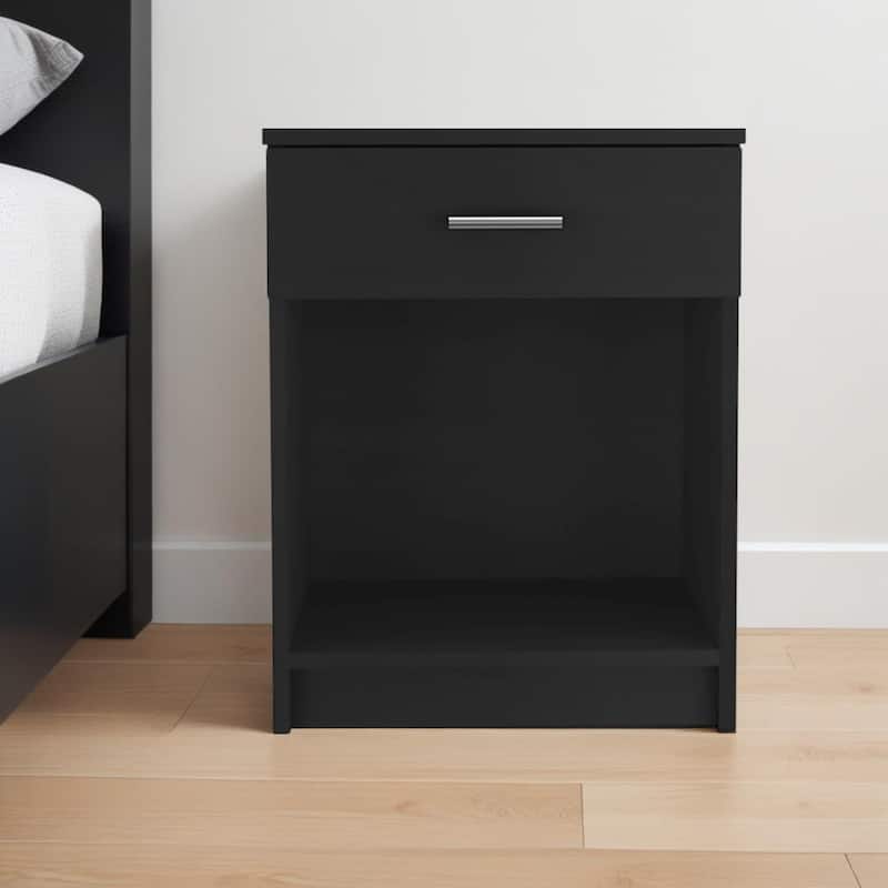 HomeRoots 22" Black One Drawer Faux Wood Nightstand - Black