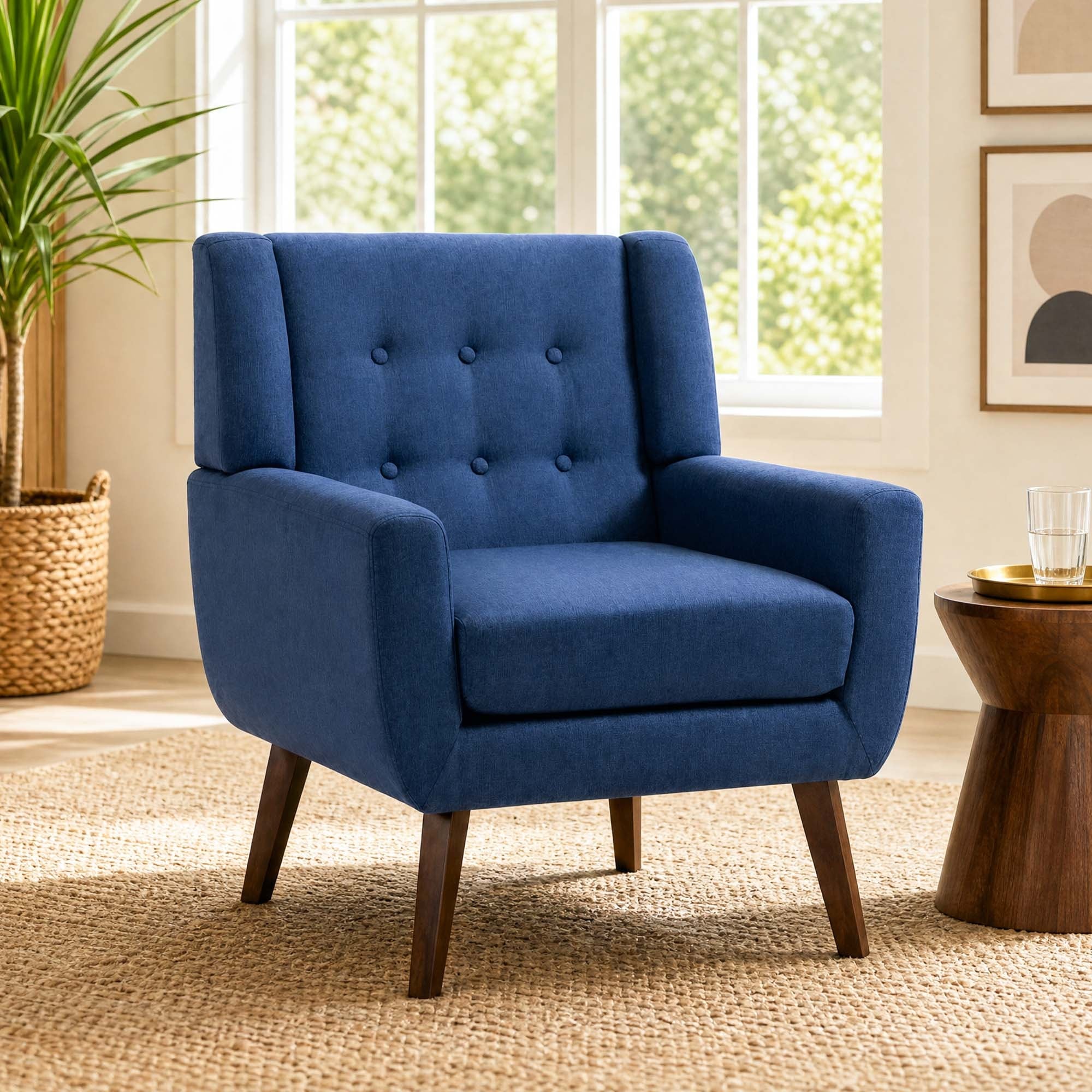 Mid-Century Accent Chair with Tufted Back and Solid Wood Legs