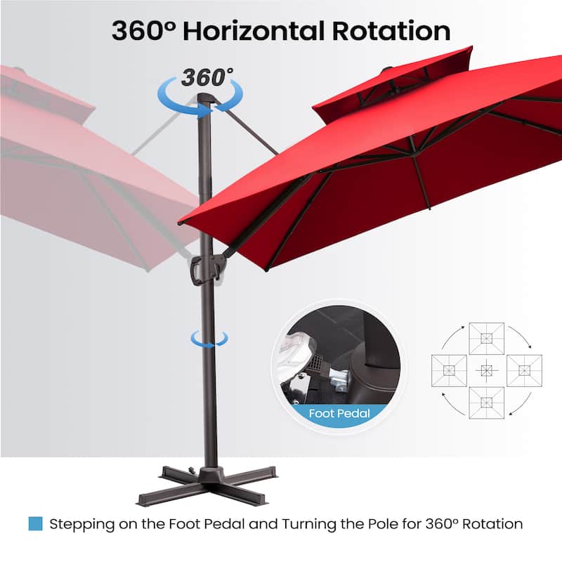 10FT Outdoor Square Patio Cantilever-Offset Umbrella with Base Stand