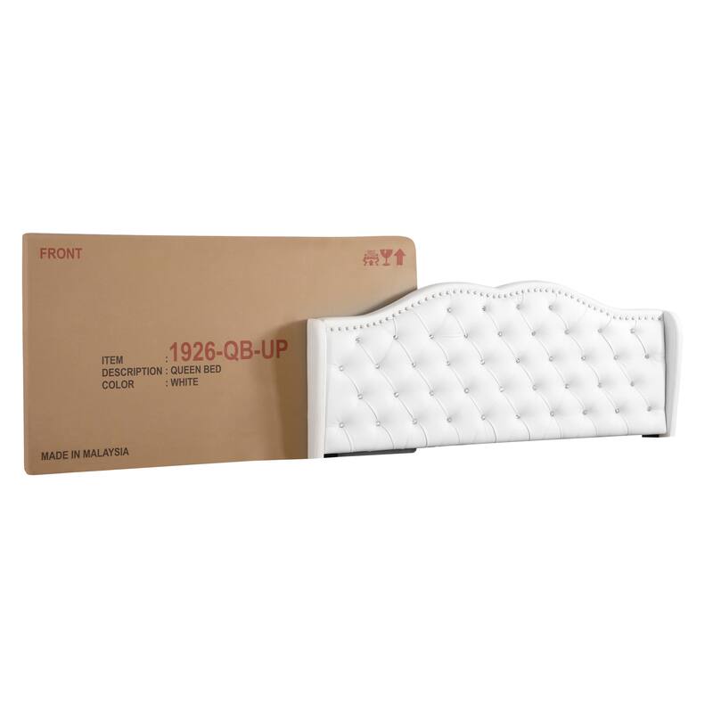White Upholstered Queen Bed with Transitional Design