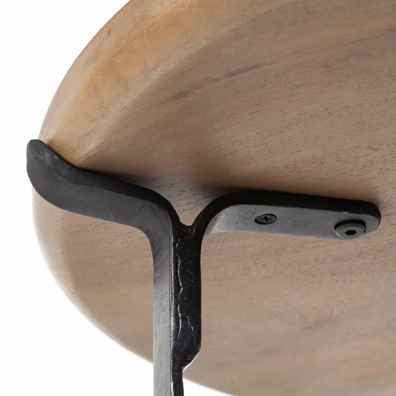 Helios III Round Medium Brown Solid Wood w/ Black Iron Base Nesting Tables
