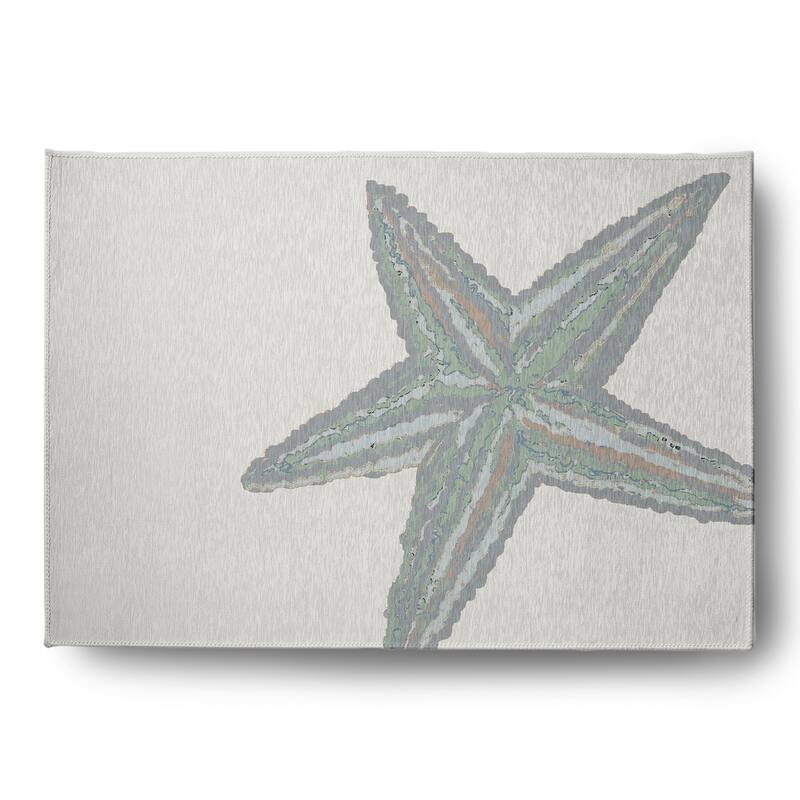 Large Starfish Nautical Chenille Rug - Pretty Grey - 5' x 7'