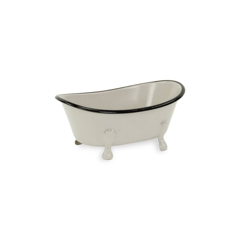 HomeRoots 3" Gray Cast Iron Hand Painted Decorative Tub Tabletop Sculpture - 7' X '3.25' X '4