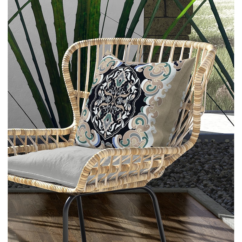 Soft Square Escape Indoor/Outdoor Reversible Throw Pillow Beige and Black
