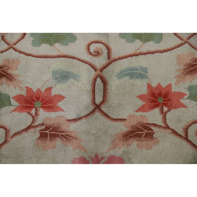 Hand Knotted Oriental 100% Wool Carpet Traditional Floral Green Art Deco Area Rug - 9' 8'' X 7' 11''